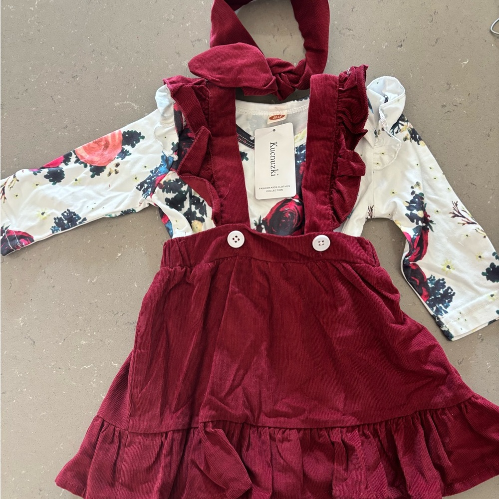 Burgundy Corduroy Dress with Floral Top